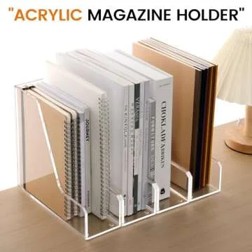HeZone Acrylic Magazine Holder Magazine Rack File Holder Desk Organizers and Storage 2-Pack Small Clear Acrylic Vertical Magazine Holder Book Stand for Office Desk…
