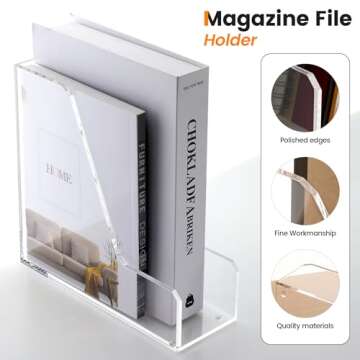 HeZone Acrylic Magazine Holder Magazine Rack File Holder Desk Organizers and Storage 2-Pack Small Clear Acrylic Vertical Magazine Holder Book Stand for Office Desk…