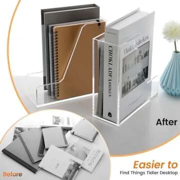 HeZone Acrylic Magazine Holder Magazine Rack File Holder Desk Organizers and Storage 2-Pack Small Clear Acrylic Vertical Magazine Holder Book Stand for Office Desk…