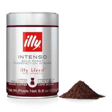 Illy Intenso Ground Drip Coffee - Premium Bold Roast with Cocoa Notes, 100% Arabica, 8.8oz