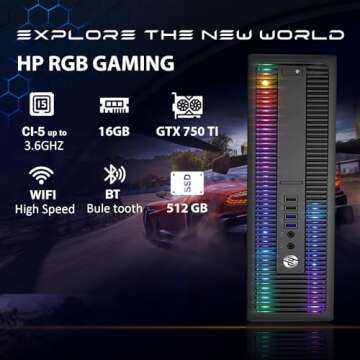 HP RGB Gaming Desktop Computer, Intel Quad Core I5-6500 up to 3.6GHz, GeForce GTX 750 Ti 4G, 16GB DDR4, 512G SSD, RGB Keyboard & Mouse, 600M WiFi & Bluetooth, Win 10 Pro (Renewed)