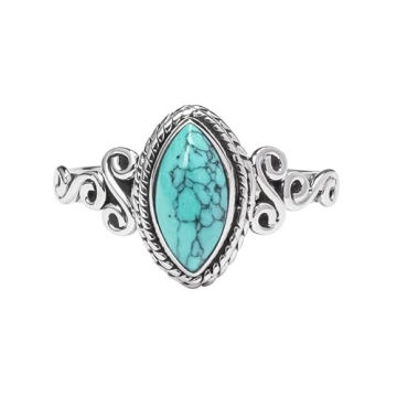 Handmade Rubicrafts Turquoise Stone Ring - 925 Sterling Silver Statement Ring for Women