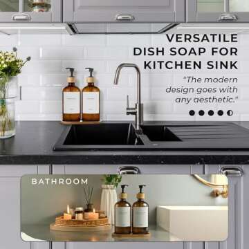 MaisoNovo Soap Dispenser 3-Piece Set | 16.9oz Amber Bottles with Black Bamboo Pumps