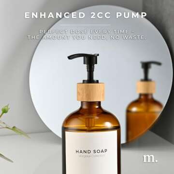 MaisoNovo Soap Dispenser 3-Piece Set | 16.9oz Amber Bottles with Black Bamboo Pumps