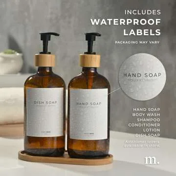 MaisoNovo Soap Dispenser 3-Piece Set | 16.9oz Amber Bottles with Black Bamboo Pumps