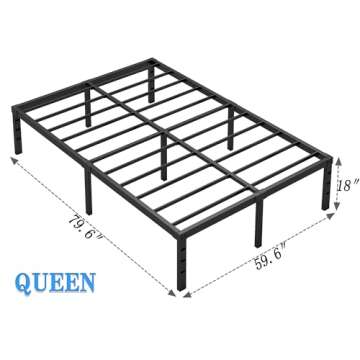NEW JETO Metal Bed Frame,Queen Size Bed Frame with Storage Space,Heavy Duty Sturdy Mattress Foundation,Easy Assembly,No Box Spring Needed, Black,18 Inch,Queen