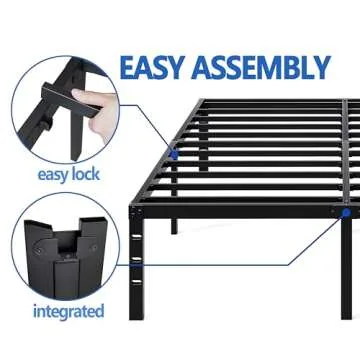 NEW JETO Metal Bed Frame,Queen Size Bed Frame with Storage Space,Heavy Duty Sturdy Mattress Foundation,Easy Assembly,No Box Spring Needed, Black,18 Inch,Queen