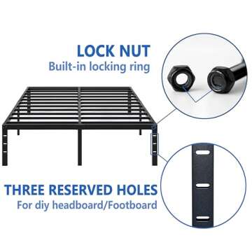 NEW JETO Metal Bed Frame,Queen Size Bed Frame with Storage Space,Heavy Duty Sturdy Mattress Foundation,Easy Assembly,No Box Spring Needed, Black,18 Inch,Queen