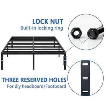 NEW JETO Metal Bed Frame,Queen Size Bed Frame with Storage Space,Heavy Duty Sturdy Mattress Foundation,Easy Assembly,No Box Spring Needed, Black,18 Inch,Queen