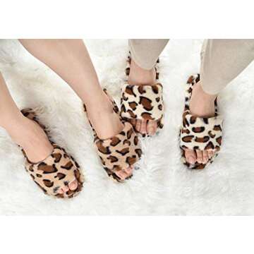 LOOPUINHOM Womens House Fuzzy Slippers Leopard Open Toe Comfy Anti-Slip Memory Foam Sandals Slides Bedroom Shoes Spa Indoor Outdoor