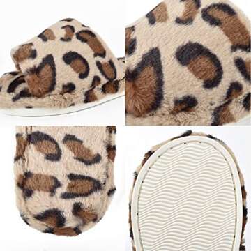 LOOPUINHOM Womens House Fuzzy Slippers Leopard Open Toe Comfy Anti-Slip Memory Foam Sandals Slides Bedroom Shoes Spa Indoor Outdoor