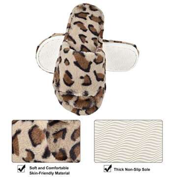 LOOPUINHOM Womens House Fuzzy Slippers Leopard Open Toe Comfy Anti-Slip Memory Foam Sandals Slides Bedroom Shoes Spa Indoor Outdoor