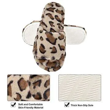 LOOPUINHOM Womens House Fuzzy Slippers Leopard Open Toe Comfy Anti-Slip Memory Foam Sandals Slides Bedroom Shoes Spa Indoor Outdoor