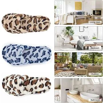 LOOPUINHOM Womens House Fuzzy Slippers Leopard Open Toe Comfy Anti-Slip Memory Foam Sandals Slides Bedroom Shoes Spa Indoor Outdoor