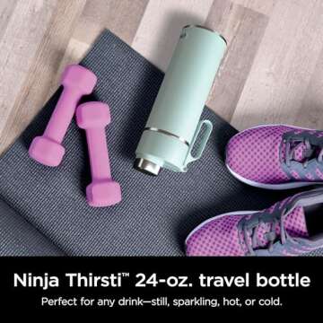 Ninja DW2401MT Thirsti 24oz Travel Water Bottle, For Carbonated Sparkling Drinks, Colder and Fizzier...