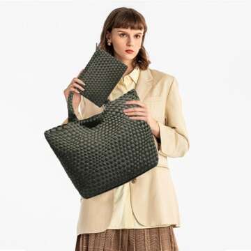 Fashion Hobo Bag Handmade Woven Neoprene Tote for Women