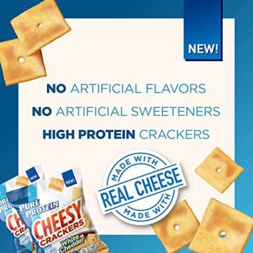 Pure Protein Cheesy Crackers, White Cheddar, High Protein Snack, 12G Protein, 1.34 oz, 12 Count (Packaging May Vary)