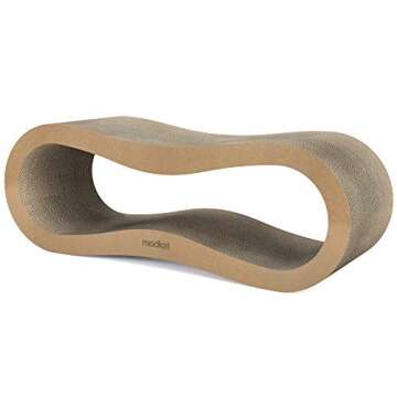 Modkat® 2 Cat Scratcher Set. Large (30L X 10.6H in.) and Small (26.6L X 7H in.) Sizes. Scratch, Play Lounge. High-Grade Cardboard, 100% Recyclable, Reversible.