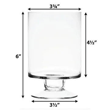 CYS EXCEL Glass Hurricane Pillar Candle Holders (H:6" W:3.75", 2 PCS) | Multiple Size Choices Short Stem Candle Jars | Stemmed Glass Cylinder Candle Vase