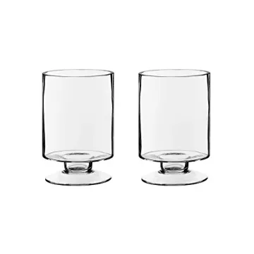CYS EXCEL Glass Hurricane Pillar Candle Holders (H:6" W:3.75", 2 PCS) | Multiple Size Choices Short Stem Candle Jars | Stemmed Glass Cylinder Candle Vase