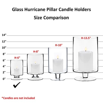 CYS EXCEL Glass Hurricane Pillar Candle Holders (H:6" W:3.75", 2 PCS) | Multiple Size Choices Short Stem Candle Jars | Stemmed Glass Cylinder Candle Vase
