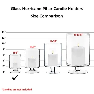 CYS EXCEL Glass Hurricane Pillar Candle Holders (H:6" W:3.75", 2 PCS) | Multiple Size Choices Short Stem Candle Jars | Stemmed Glass Cylinder Candle Vase