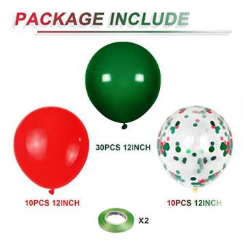 Durable Green & Red Christmas Balloons - 50 Pack Decorative