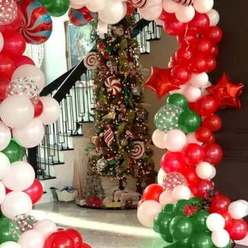 Durable Green & Red Christmas Balloons - 50 Pack Decorative