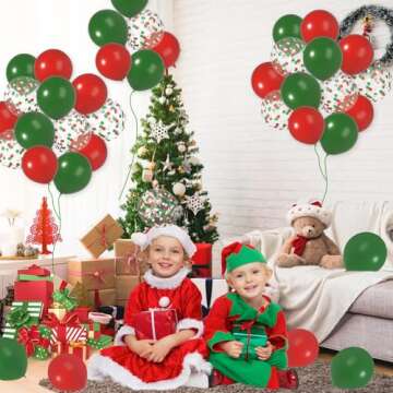 Durable Green & Red Christmas Balloons - 50 Pack Decorative