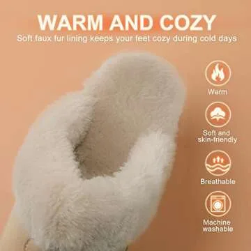 DREAM PAIRS Women’s Fluffy Cozy Slippers - Warm Indoor Outdoor Footwear, Size 7, Sand SOFIE-05