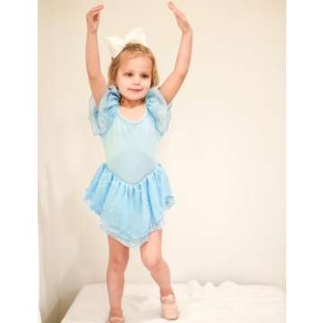Idgreatim Ballet Leotard for Toddler Girls 3-4t with Ruffle Sleeves and Sequins in Blue