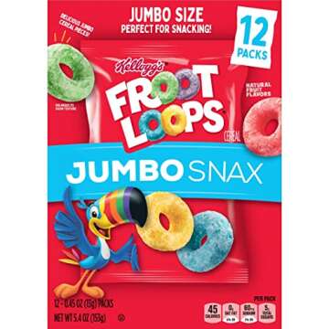 Froot Loops Jumbo Snax Cereal Snacks, Kids Snacks, Fruit Flavored, Original (4 Boxes, 48 Pouches)