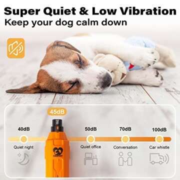 Casfuy 6-Speed Dog Nail Grinder - Newest Enhanced Pet Nail Grinder Super Quiet Rechargeable Electric Dog Nail Trimmer Painless Paws Grooming & Smoothing Tool for Large Medium Small Dogs (Orange)