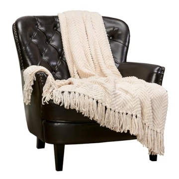 Chanasya Premium Textured Knit Throw Blanket with Tassels - Soft, Cozy Blanket for Couch, Bed, Livin...