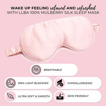 LLBA Pure Silk Sleep mask - Experience The Luxury of Handcrafted Silk for Women, Men - 100% Pure Mulberry Silk Eye Cover for Sleeping and Traveling, Anti-Aging and Skin-Friendly (1 Pack, Pink)