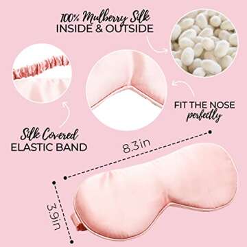 LLBA Pure Silk Sleep mask - Experience The Luxury of Handcrafted Silk for Women, Men - 100% Pure Mulberry Silk Eye Cover for Sleeping and Traveling, Anti-Aging and Skin-Friendly (1 Pack, Pink)