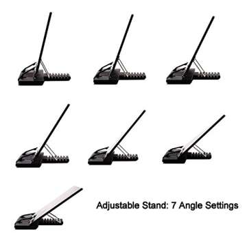 Book Stand, GoFriend Adjustable Document Stand Holder Reading Rest Cookbook Stand Music Books Stand with Page Paper Clips (Black)