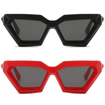 Breaksun Thick Frame Cat Eye Sunglasses Vintage Retro Style Shades (Black+Red)