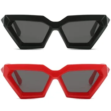 Breaksun Thick Frame Cat Eye Sunglasses Vintage Retro Style Shades (Black+Red)