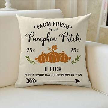 AVOIN Fall Rustic Throw Pillow Cover Farm Fresh Pumpkin Patch, 18 x 18 Inch Autumn Thanksgiving Farmhouse Harvest Vintage Cushion Case Decoration for Sofa Couch