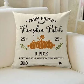 AVOIN Fall Rustic Throw Pillow Cover Farm Fresh Pumpkin Patch, 18 x 18 Inch Autumn Thanksgiving Farmhouse Harvest Vintage Cushion Case Decoration for Sofa Couch