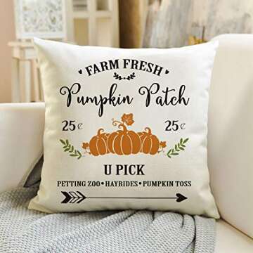 AVOIN Fall Rustic Throw Pillow Cover Farm Fresh Pumpkin Patch, 18 x 18 Inch Autumn Thanksgiving Farmhouse Harvest Vintage Cushion Case Decoration for Sofa Couch
