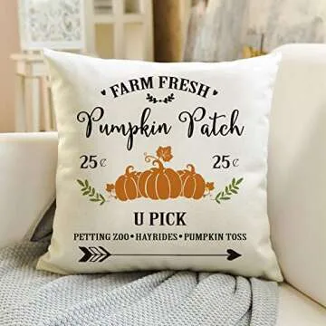 AVOIN Fall Rustic Throw Pillow Cover Farm Fresh Pumpkin Patch, 18 x 18 Inch Autumn Thanksgiving Farmhouse Harvest Vintage Cushion Case Decoration for Sofa Couch