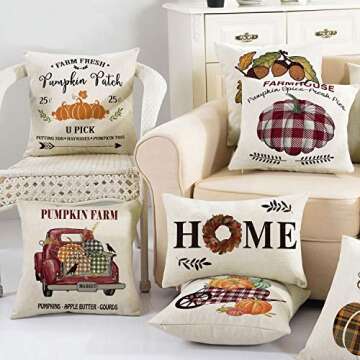 AVOIN Fall Rustic Throw Pillow Cover Farm Fresh Pumpkin Patch, 18 x 18 Inch Autumn Thanksgiving Farmhouse Harvest Vintage Cushion Case Decoration for Sofa Couch