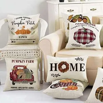 AVOIN Fall Rustic Throw Pillow Cover Farm Fresh Pumpkin Patch, 18 x 18 Inch Autumn Thanksgiving Farmhouse Harvest Vintage Cushion Case Decoration for Sofa Couch