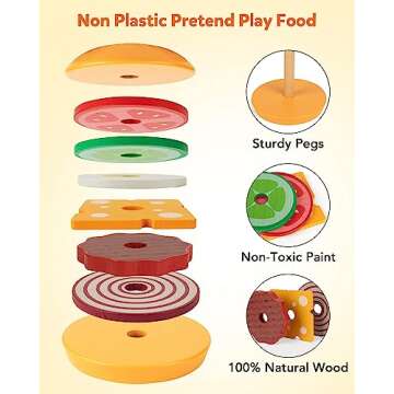 Vanmor Wooden Stacking Burger Toy for Creative Play