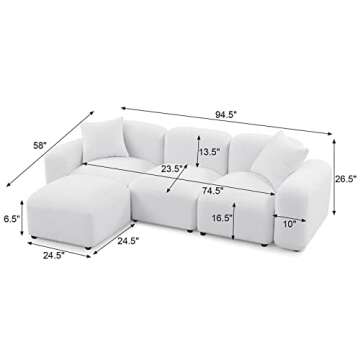 Taiweny Convertible Modular Sectional Sofa, Boucle Fabric L-Shaped Modern Bubble Couch with Ottoman,...