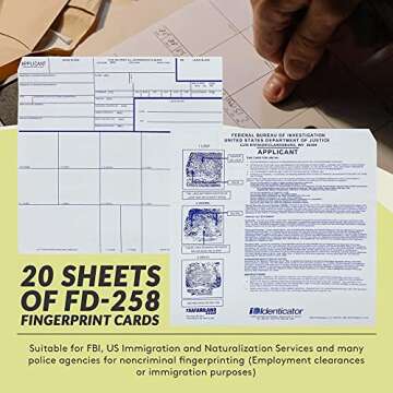 Fingerprint Kit Set - Dactek EZ ID3 Finger Print Ink Pad with ATF Fingerprint Cards - FBI FD-258 Fingerprint Cards - Inkless Fingerprint Pad - Fingerprint Kits Law Enforcement -Ink Pad and FD-258 (20)