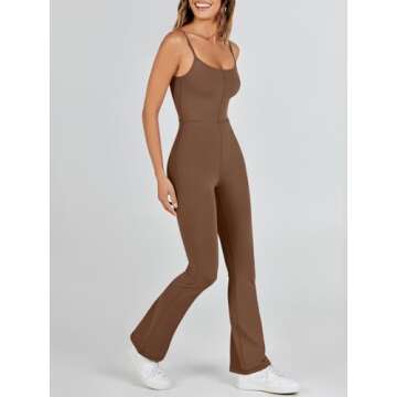 ANRABESS One Piece Jumpsuits for Women Casual Athletic Workout Yoga Bodycon Open Back Flare Unitard Jumpsuit 2024 Trendy Brown