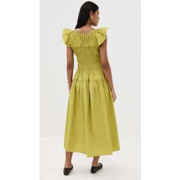 MOON RIVER Women's Ruffle Sleeve Shirred Midi Dress, Kiwi, Green, M